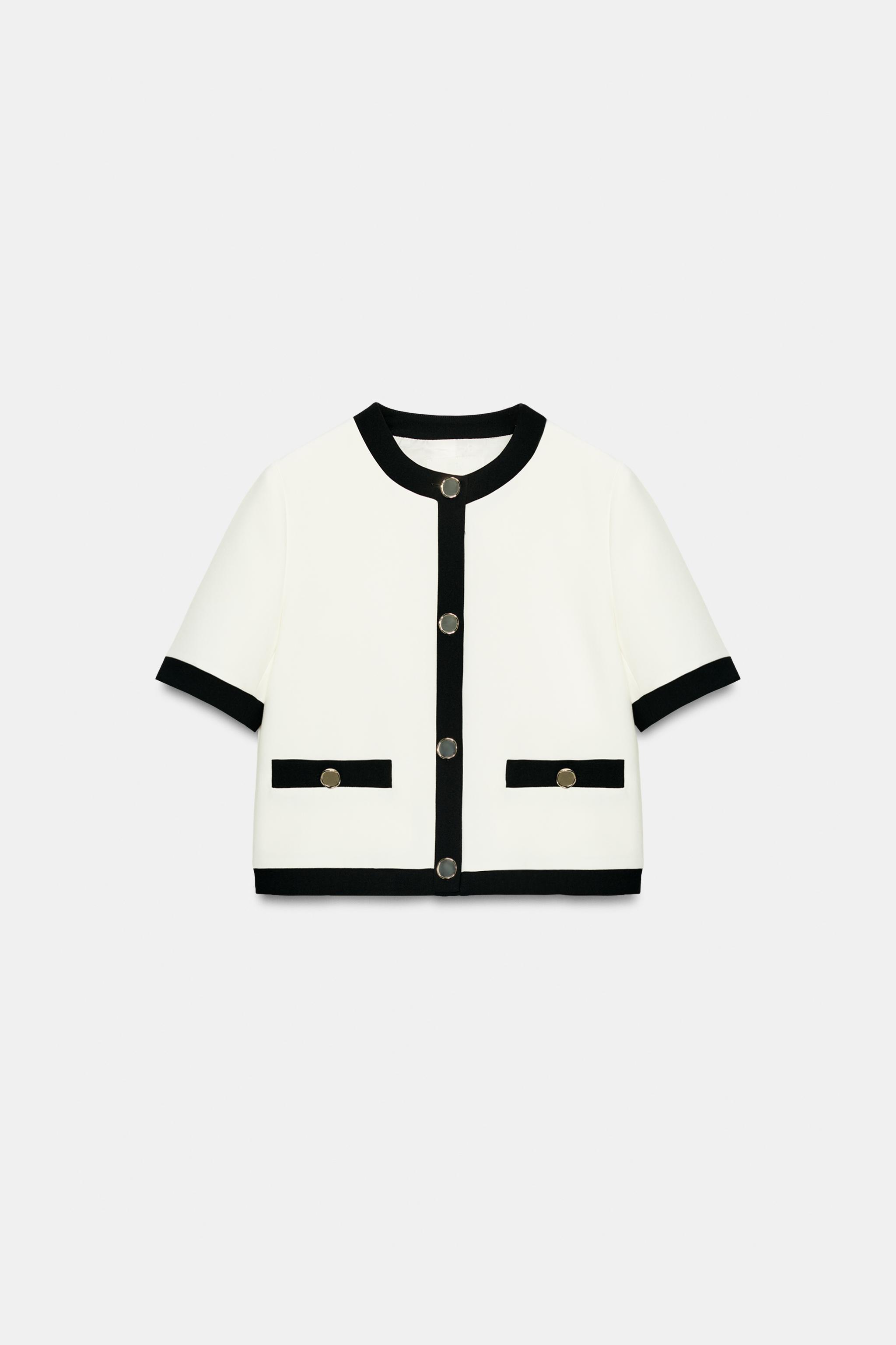 VESTE À MANCHES COURTES ET LISERÉS EN CONTRASTE